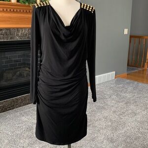 Michael Kors Black Dress with Gold button embellishment on shoulders. Size large